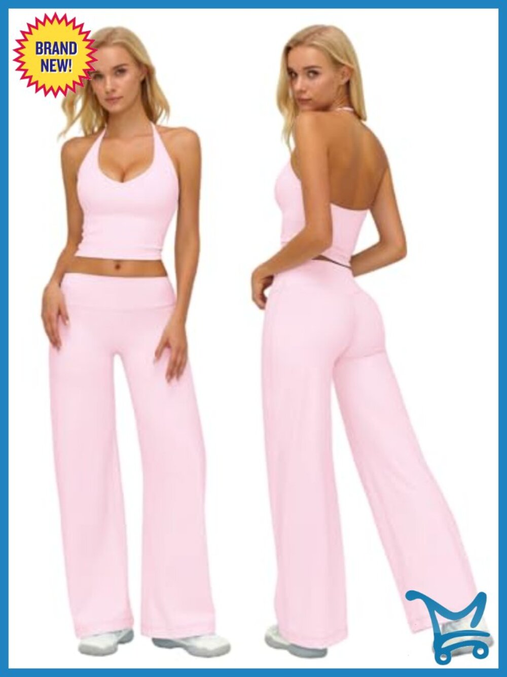 Two Piece Workout Set Halter Tank Wide Leg Yoga Pants